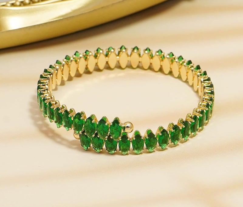 Wovanoo Rhinestone Cuff Bracelet Cubic Zirconia Tennis Bracelets Open Adjustable Elastic Bangle for Women - Image 5